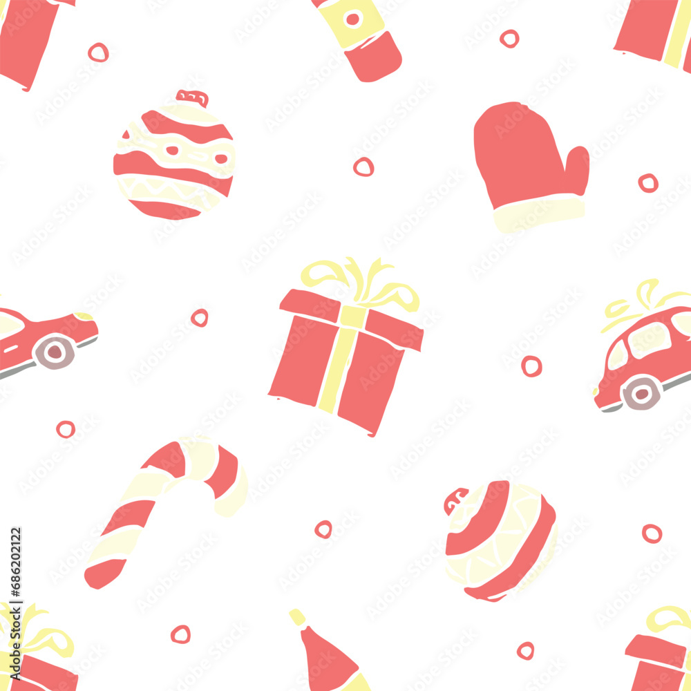  Seamless christmas pattern. New year background. Doodle illustration with christmas icons