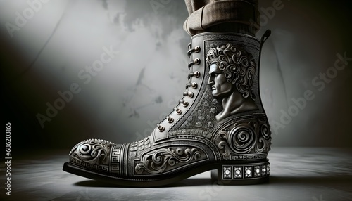 silver boots with Greek sculpture photo