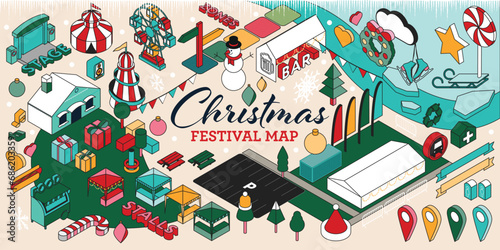 Christmas Festival Fair Event Market 3D Isometric Map Creartion Kit photo