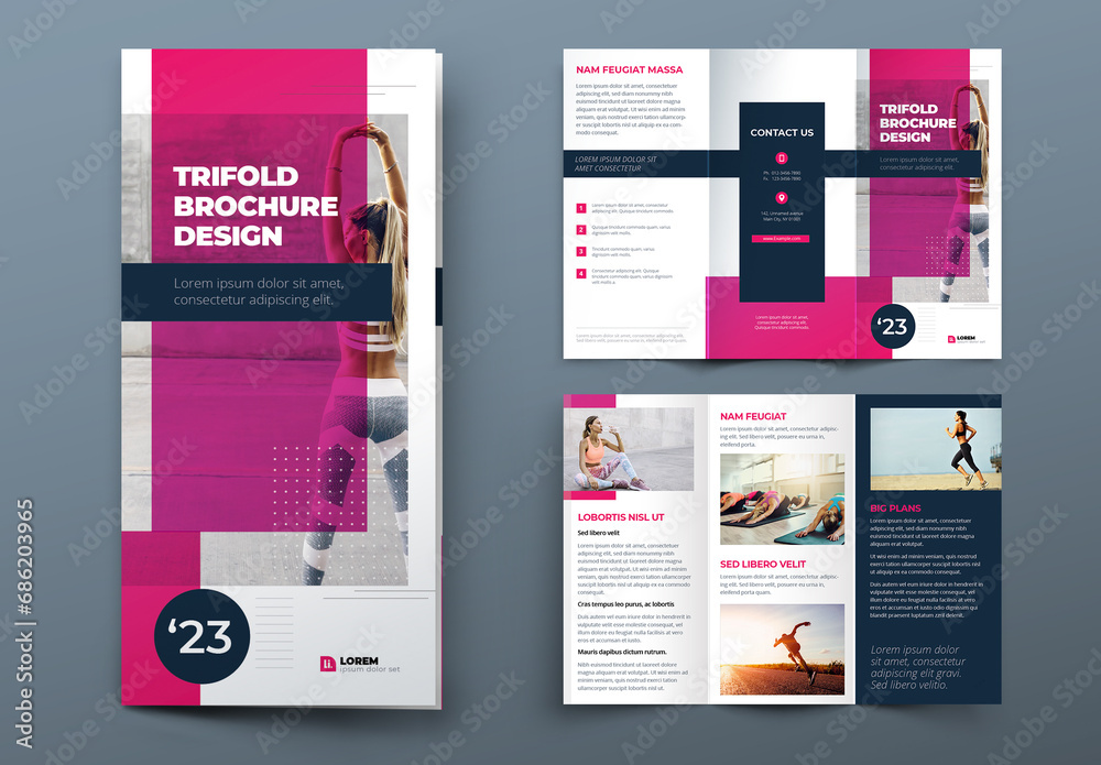 Business Trifold Brochure Layout with Purple and Pink flat Elements ...