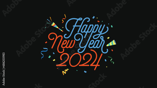 Wallpaper Mural Fun Colorful design typography. 
Happy New Year 2024. Design templates for calendar covers, posters, social media and other purposes. Greeting background banner logo illustration.  Torontodigital.ca