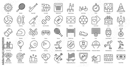 Urban Sports Line Icons Sport Football Iconset in Outline Style 50 Vector Icons in Black