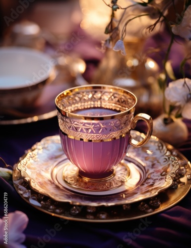  gold tea set includes silver cups and glassware
