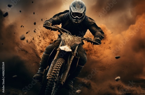 a black man riding a motorcycle down a dirt road
