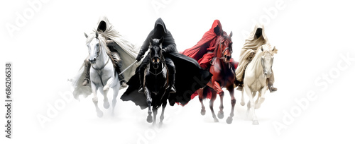 Four Horsemen of the Apocalypse - white for conquest, red for war, black for pestilence or famine, and pale for death photo