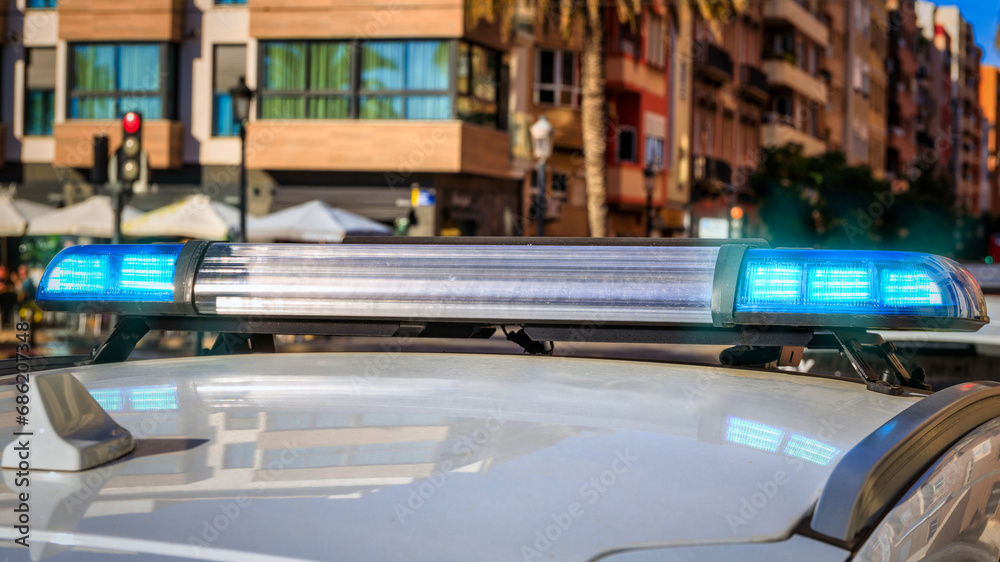 Flashing lights of polish police car.