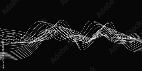 Abstract Black background with a glowing abstract waves. Abstract wave element for design. Digital frequency track equalizer, Futuristic background design. Long exposure, Light painting photography.