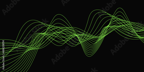 Abstract Black background with a glowing abstract waves. Abstract wave element for design. Digital frequency track equalizer, Futuristic background design. Long exposure, Light painting photography.