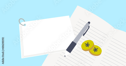 メモ用紙とお金のアイキャッチ画像　テキストスペース