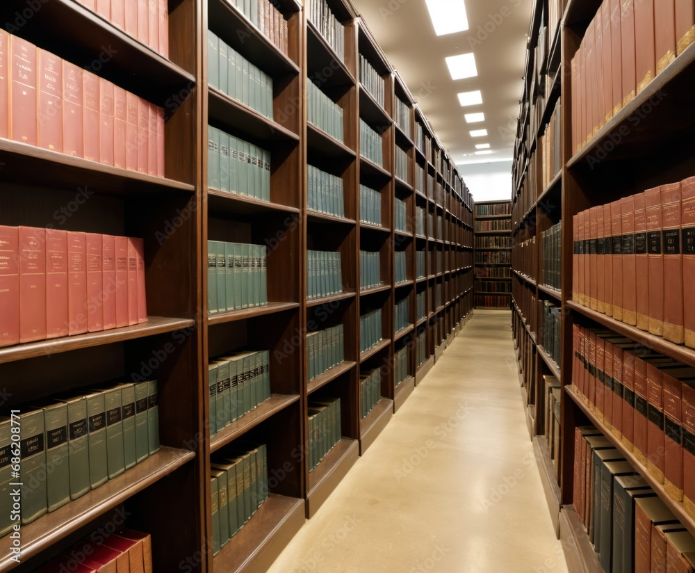 Rows of Books and Legal References in a Law Firm