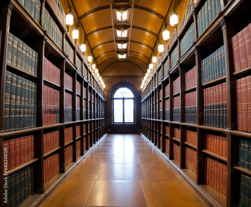 Rows of Books and Legal References in a Law Firm