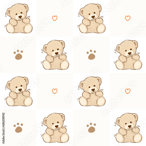 Teddy Bear pattern cartoon style with pastel background color, adorable, cute, and funny