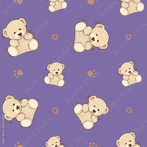 Teddy Bear pattern cartoon style with pastel background color, adorable, cute, and funny