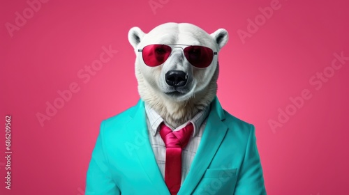 Polar bear turquoise suit fashion.Business concept.Fun animal character.