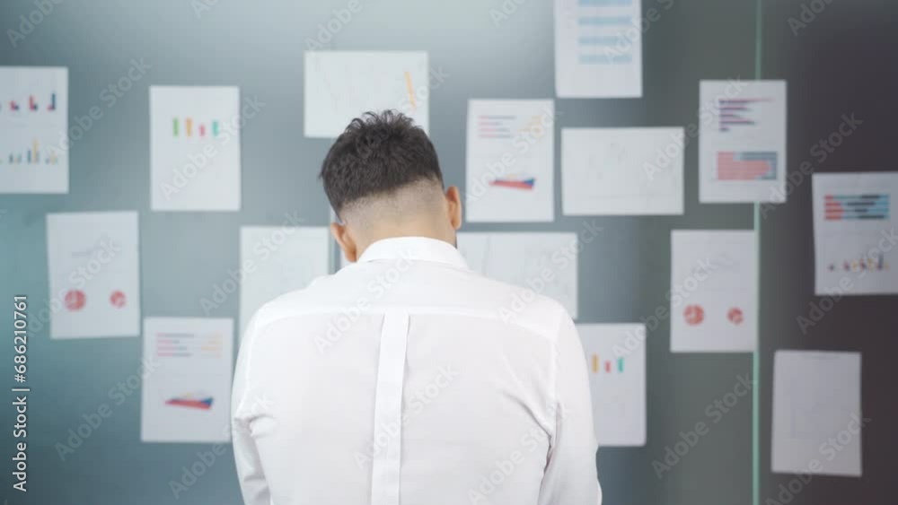 Thoughtful businessman examining charts. Thoughtful businessman examining charts.
