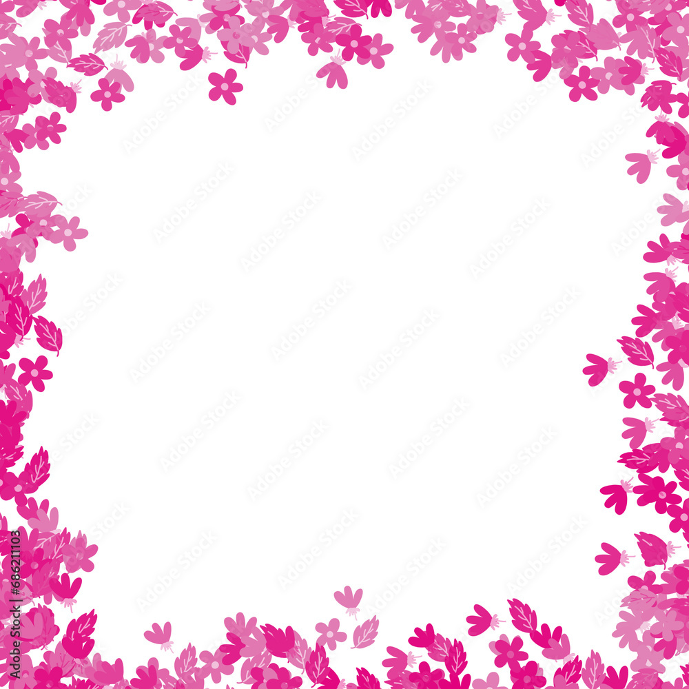flowers and green leaves frame With pink color 