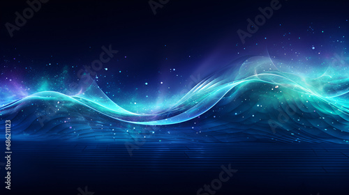 Web page with an abstract graphic in blue rhythm and wavy lines using digital technology generated background for PPT photo