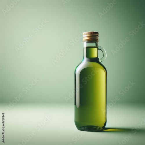 bottle of olive oil isolated on green background