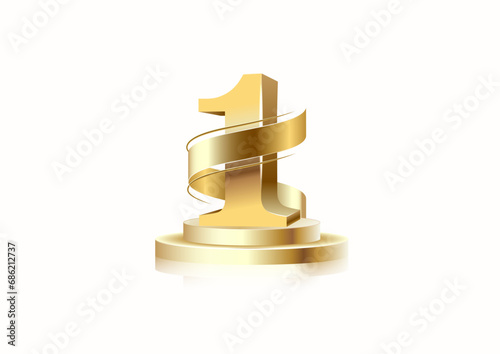 Stage podium with the number one gold on a white background. Vector.
