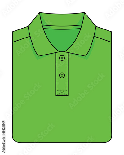 Folded Green Polo Shirt Template On White Background, Vector File