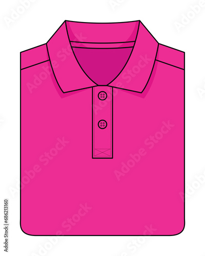 Folded Pink Polo Shirt Template on White Background, Vector File