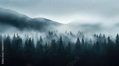Foggy forest in the mountains
