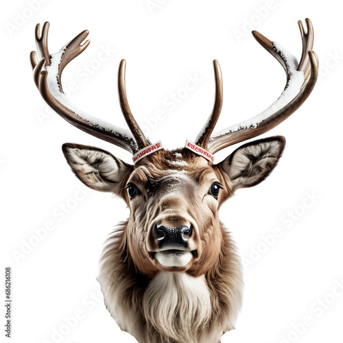 A Reindeer face with beautiful horns on his head