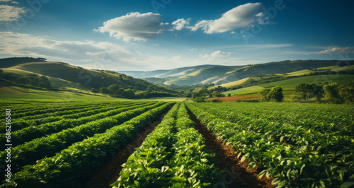 Agriculture  sustainability and farm with plants  field and countryside for organic  spring and growth with nobody. Landscape  ecology and environment with soil  vegetables and nature resources