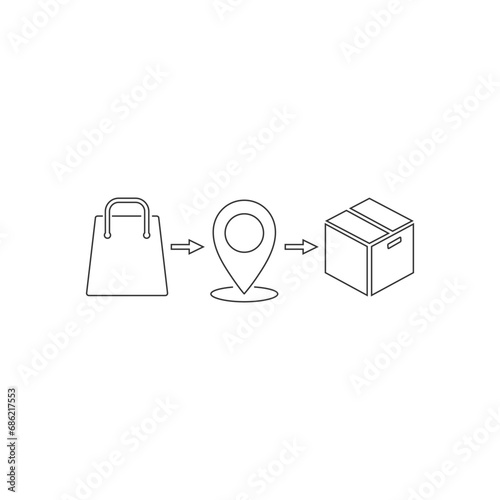 Click and collect order, line icon, delivery truck, delivery services steps, receive order in pick up point, e-commerce business concept, vector flat sign
