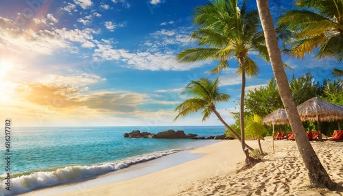 summer sandy beach with palm trees