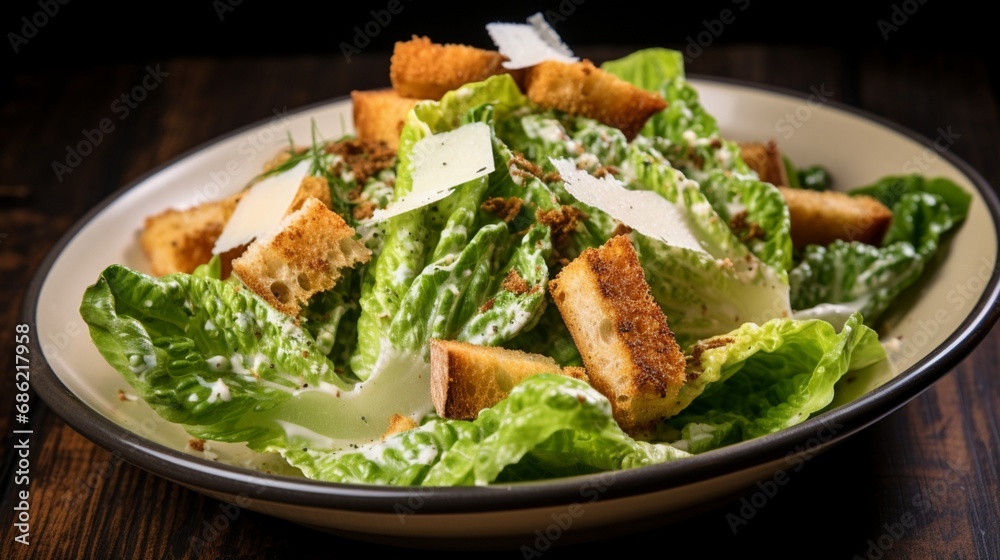 A classic Caesar salad with crisp romaine lettuce, croutons, and Caesar dressing.