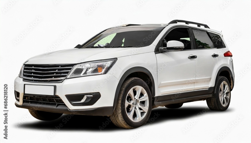 white suv car on white background with clipping path