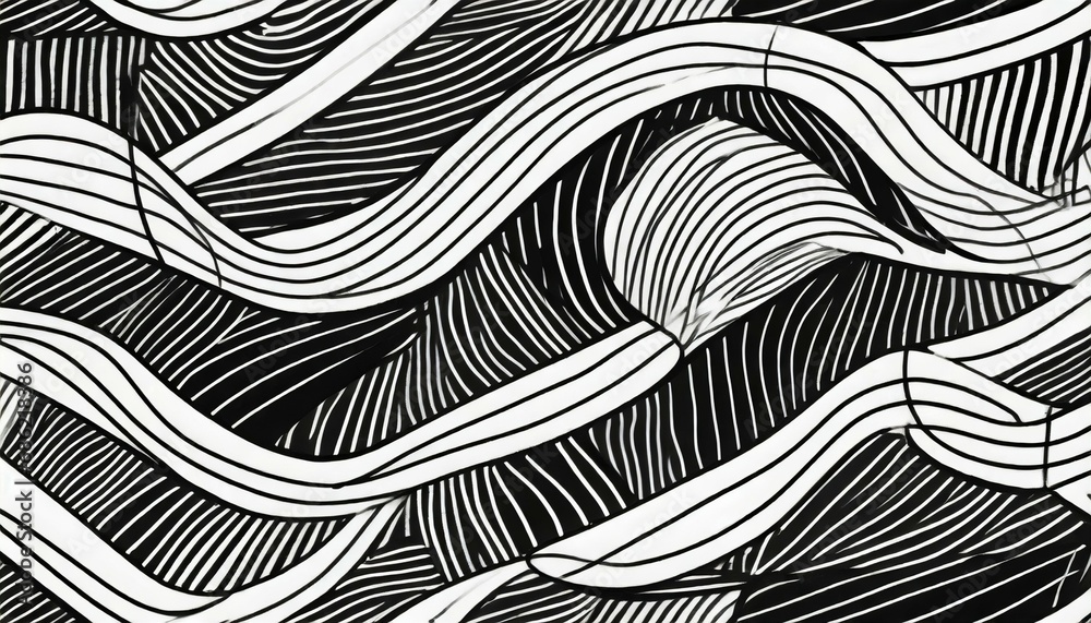 black and white line doodle seamless pattern creative minimalist style art background trendy design with basic shapes modern abstract monochrome backdrop
