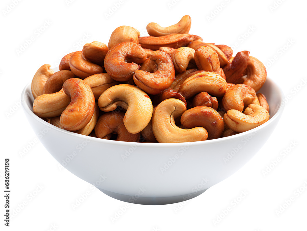Toasted Cashew Nuts in a Bowl, isolated on a transparent or white background Toasted Cashew Nuts in a Bowl, isolated on a transparent or white background