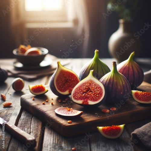 fresh figs on a wooden table