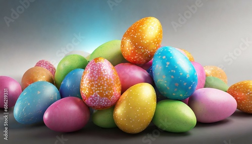 pile of birght and colorful easter eggs 3d render photo