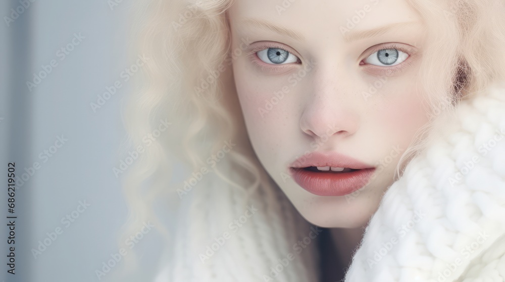 Quiet Feminine Albino Bright Portrait - Tender Innocence in Youthful Elegance and Mystical Vision 