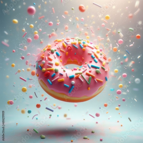 chocolate donut with sprinkles fluying background photo