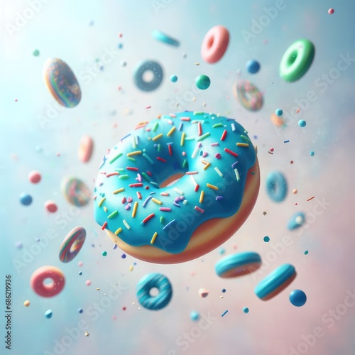 chocolate donut with sprinkles fluying background photo