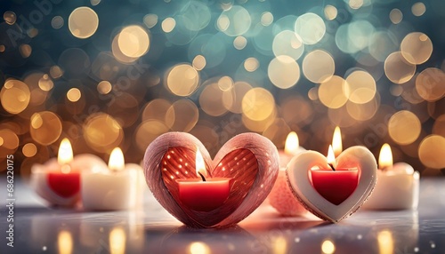 heart shaped candles on a blurred background with bokeh lights valentine or love concept background wallpaper photo