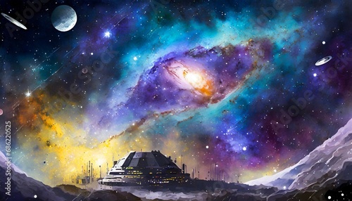 a digital painting of a galaxy with stars and galaxy in the background colonizing the cosmos futuristic space colony design on a distant world generative ai photo