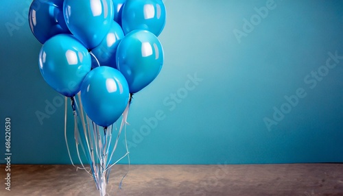 blue helium balloons on blue background with copy space room decoration for a birthday party concept of happiness and celebration bunch of big blue balloons for wedding anniversary ai generated photo
