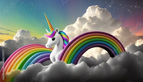 abstract 3d unicorn and rainbow on clouds cute unicorn background mother and baby store background kids room wallpaper kindergarten wallpaper children s book illustration