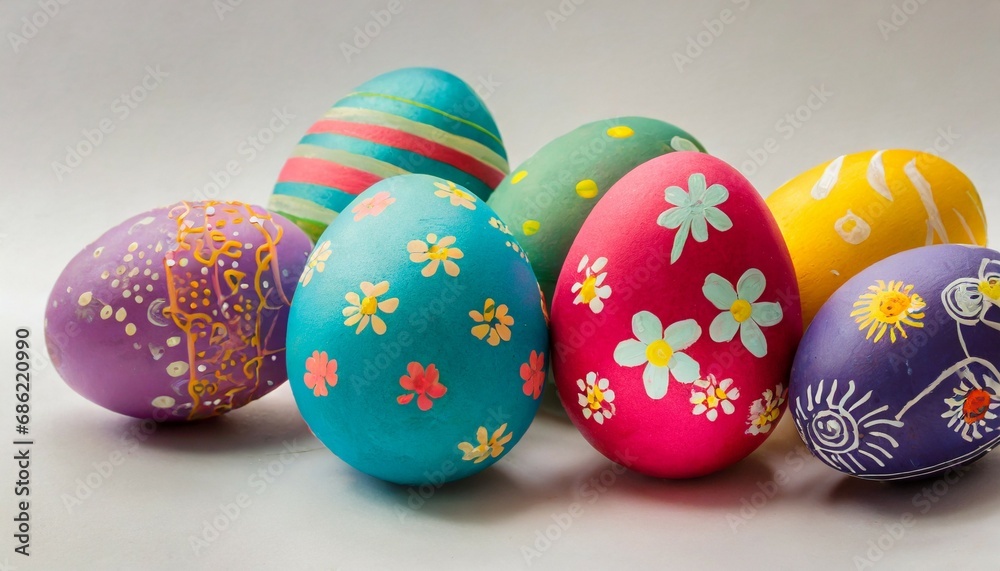 perfect colorful handmade easter eggs on a white