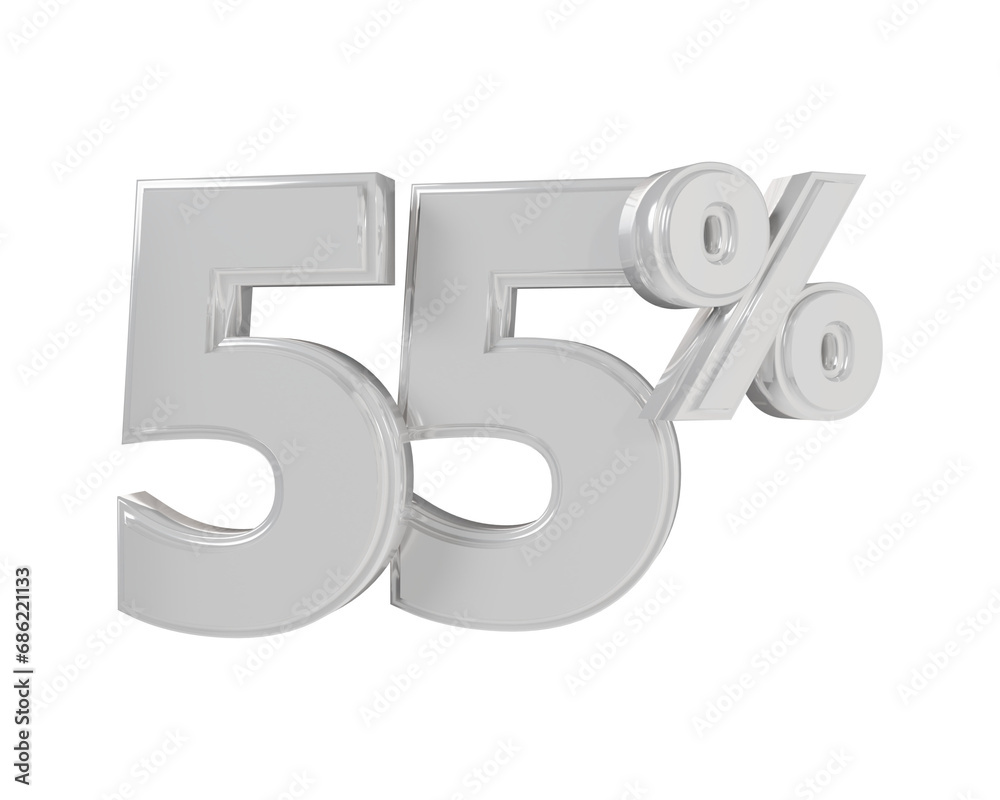 55 Percent Silver Number Discount 3d illustration 55 Percent Silver Number Discount 3d illustration