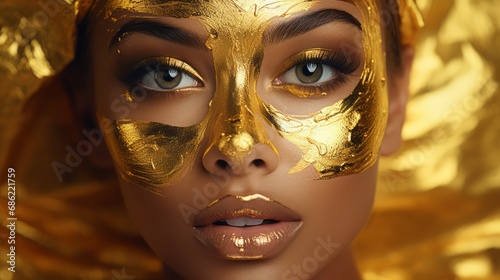 Golden Skin Woman  Radiant Beauty in Skincare Advertising  Luxurious and Glowing with Health and Elegance