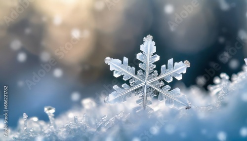 beautiful macro photo of a snowflake winter generative ai © Mary
