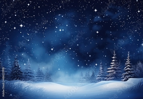 a winter scene with blue sky and snowy trees © olegganko