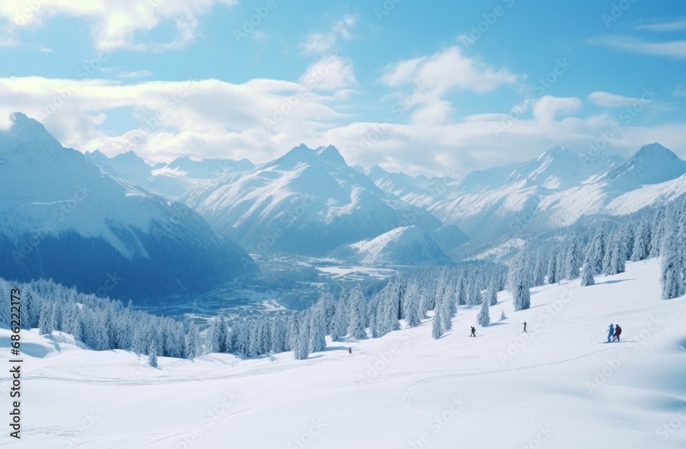 a snow covered scene with snow falling around