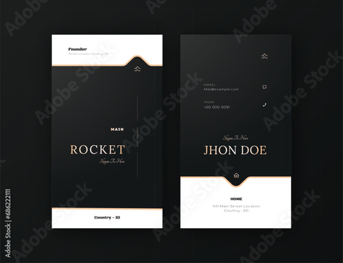 Vector elegant, luxury vertical business card editable template, professional black white and gold card name  